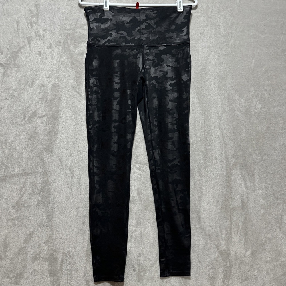 SPANX Faux Leather Camo‎ Leggings  Black Women's Size XL